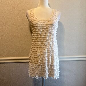 FREE PEOPLE Ivory Gold Shimmer Mini Dress Tiered Ruffle Sleeveless Tunic Size Xs